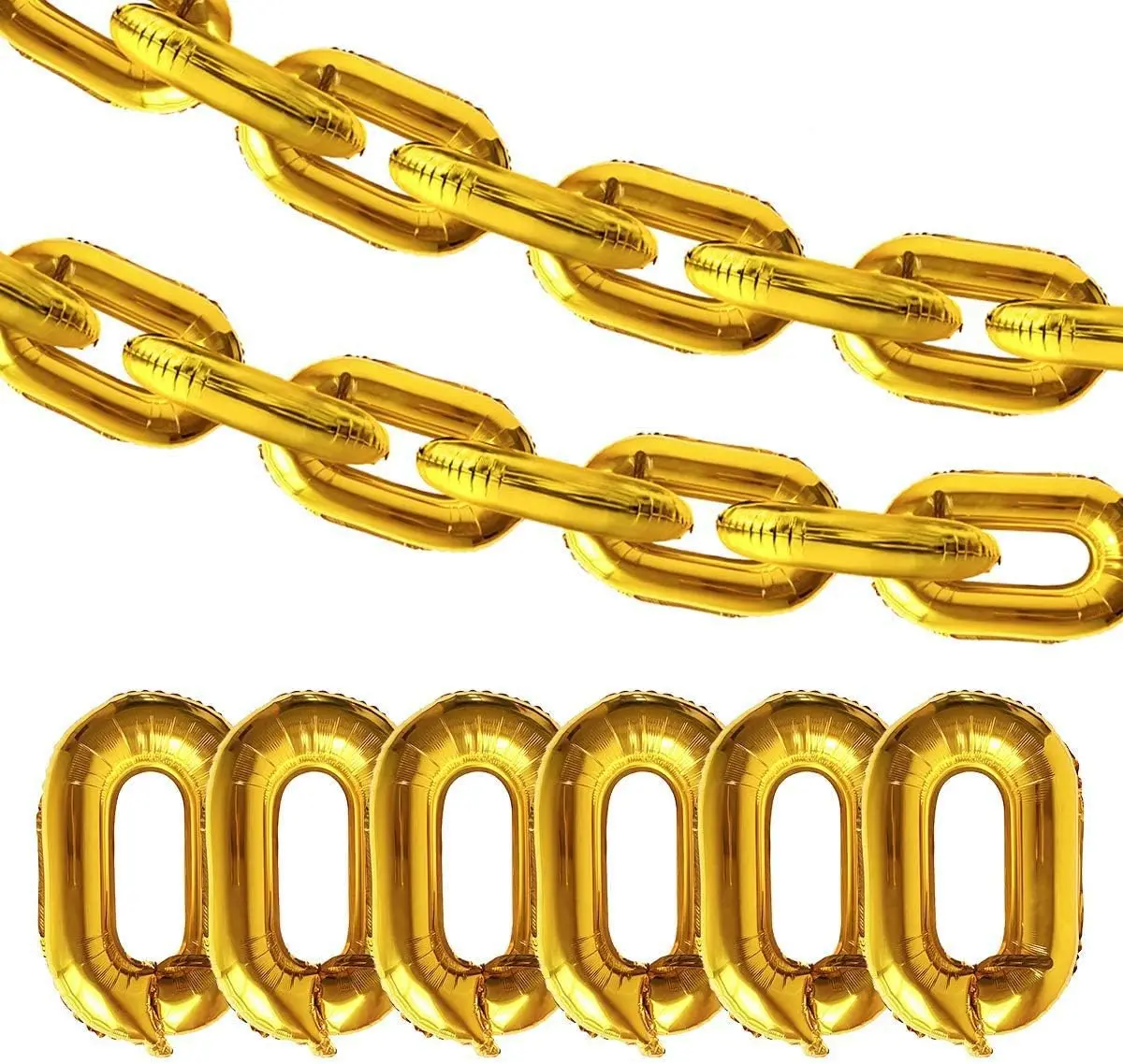 50-Piece 16-Inch Metallic Foil Chain Balloons - Floatable Retro 80s-90s Hip Hop Decor, Home Improvement Party Supplies, Wedding Backdrop & Photo Props (Gold)