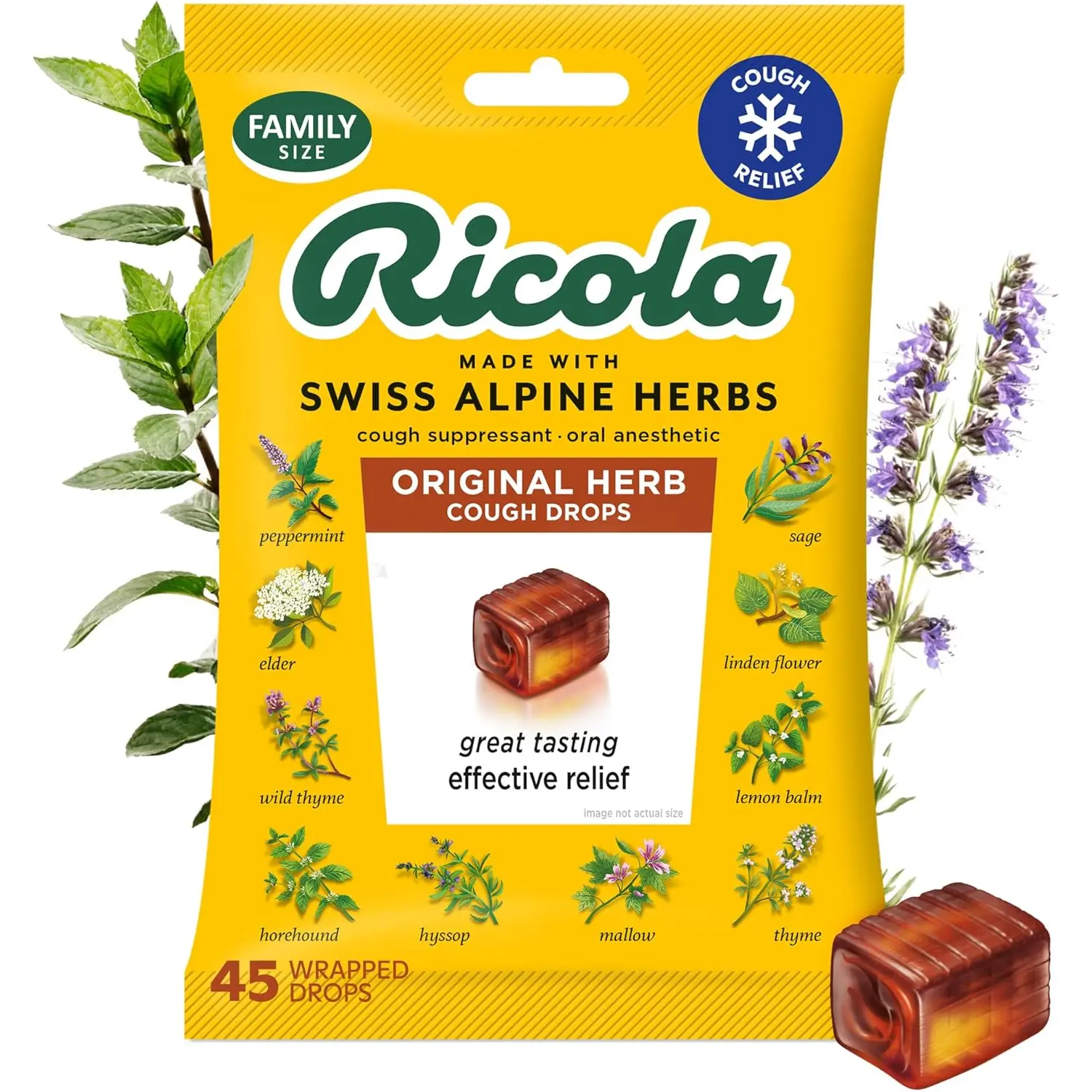 Ricola Original Herb Cough Drops with Menthol - Cough and Sore Throat Relief - 45 Count - Herbal Throat Lozenges
