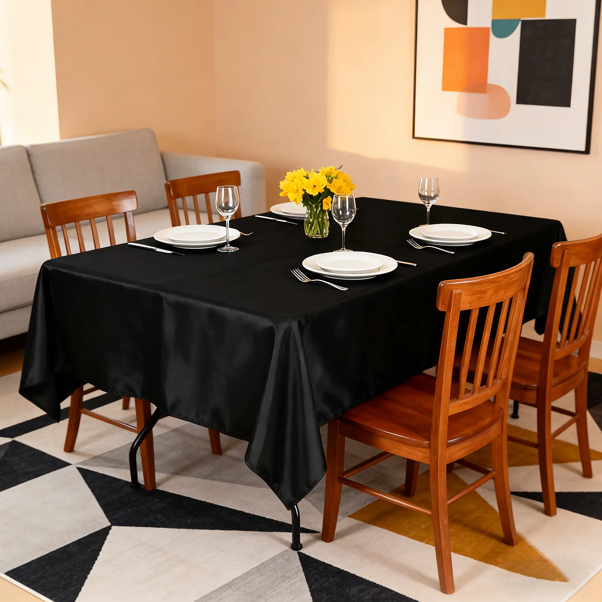 3/5 Pcs Premium Glossy Tablecloth – 102/126 Inch Rectangular Solid Color Polyester Table Cover, Washable & Wrinkle Resistant for Hotel Banquet, Wedding, Party, Conference, Restaurant, Holiday & Home Decor