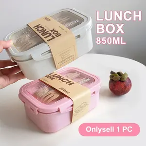 NEW Lunch Box with Cutlery Set, 1 Set Reusable Double Grid Lunch Box with Spoon & Fork, Portable Lunch Container for Kitchen, Outdoor, Learning Supplies, Bento Lunch Box, Microwavable Bento Box, Durable Bento Box, Reusable Snack Box, Meal Prep Containers