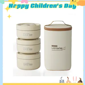 Insulated Food Lunch  Container Set , 1 Set Including 3 Counts Lunch Box & 1 Count Insulated Bag, 3 Separate Stackable Lunch Container for Adult & Kids Travel, Kitchenware Steel Stainless