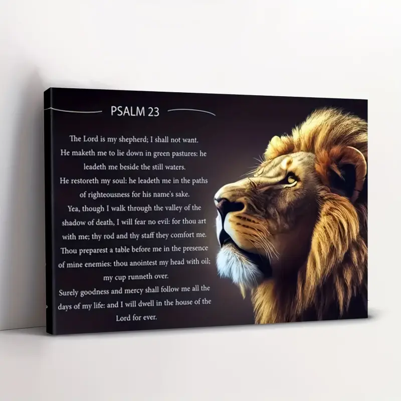 Wooden Frame Lion Abstract Art Canvas, Canvas Prints - Christian Wall Decor, Home Decor Supplies with Psalm 23:9-10, Perfect for Living Room, Bedroom - Holiday Gift, 11.8inch x 15.7inch, Office Decoration, Religious Artwork, Wooden Framed Canvas Painting