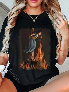100% Cotton Unisex Witch Lighting Cigarette With Flames Occult Unholy Funny T-Shirt