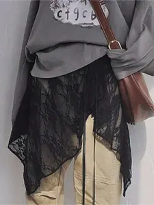 1pc Asymmetrical Yarn Skirt, Lace Elegant Yarn Skirt, Versatile Pinafore Dress Design