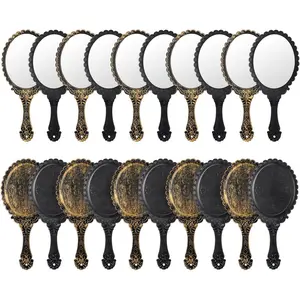 20 count  Handheld Mirrors, 9.8" l x 4.5" W Portable Hand Held Embossed Flower Retro Compact Mirror with Handle for Women  Makeup Travel Mother's Day (, Black)