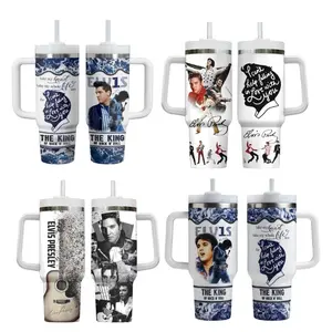 Retro Elvi P Legends Tumbler 20oz 40oz With Handle, Rock And Roll Tumbler, Insulated Cup Fan Drinkware Gift, Gift for fan