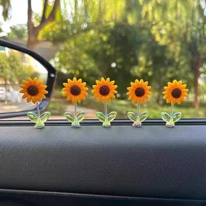 Cute Swinging Sunflower Car Dashboard Ornament, Fresh Floral Rearview Mirror Decor, Healing Car Interior Accessory, Car Interior Decoration