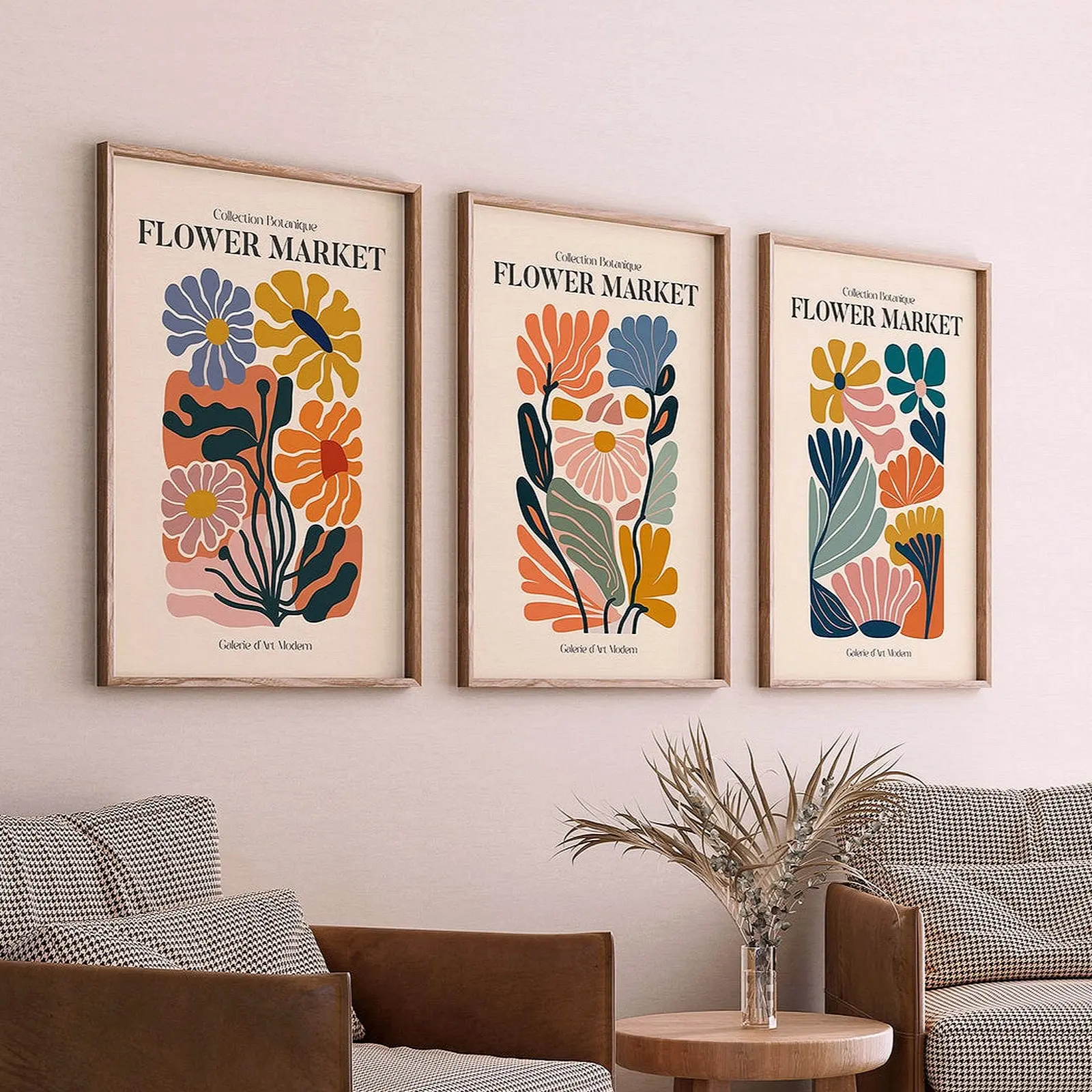 Set Of 3 Retro Flower Market Posters Premium HD Print No Frame Boho Botanical Wall Art Aesthetic Room Home Decor Unique Trendy Gift