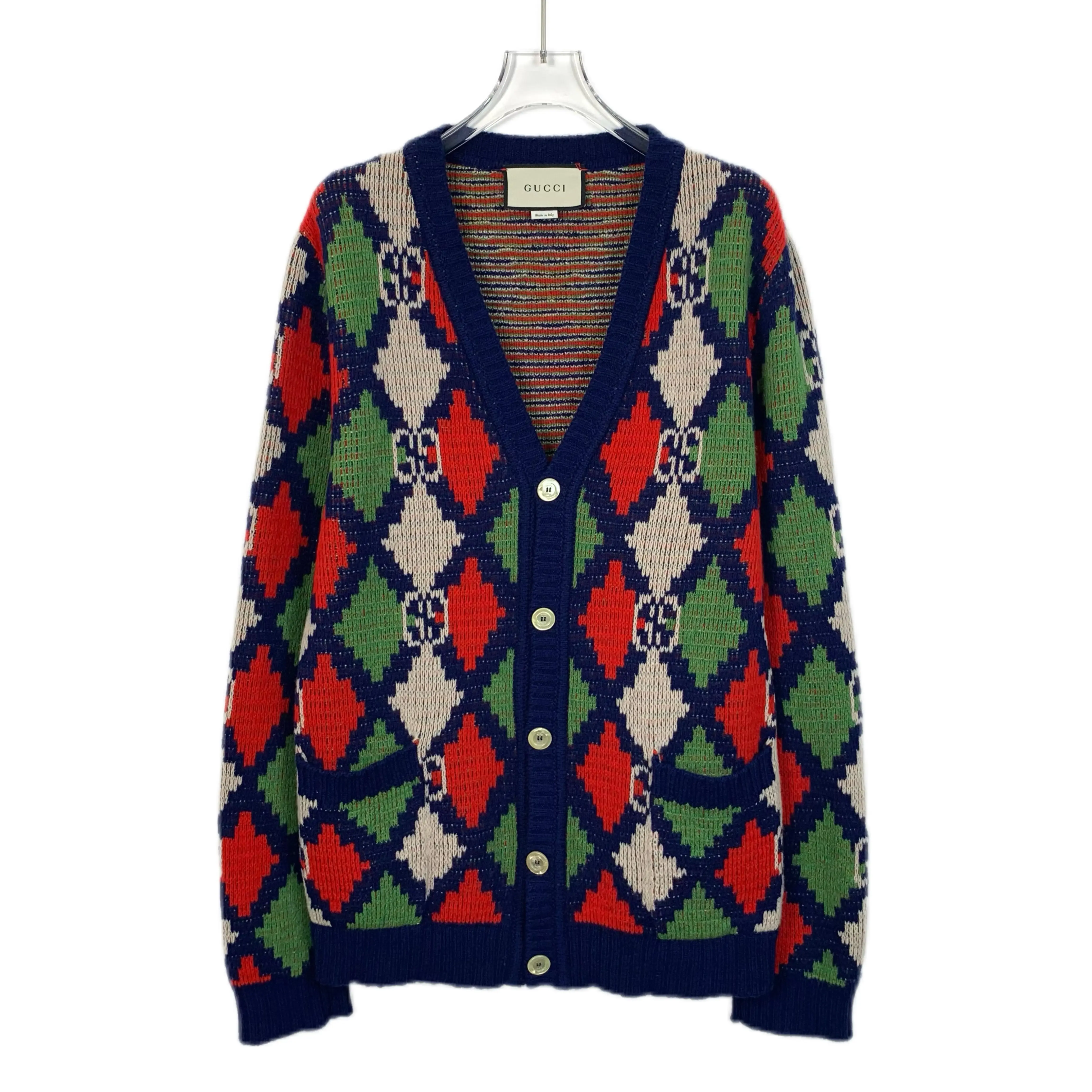 RDLT- Gucci Multicolor Diamond Argyle V-Neck Wool Cardigan Size S