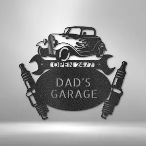 Hot Rod Mechanic Monogram - Dads Garage Sign -Custom Name Sign - USA