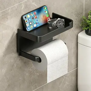 Wall-Mounted Paper Towel Holder, No-Drill Bathroom Organizer, Toilet Roll Holder, Phone Stand, Space-Saving Design, 1 Piece