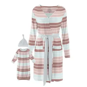 Women's Print Bamboo Maternity/Nursing Robe & Layette Gown Set - Active Stripe