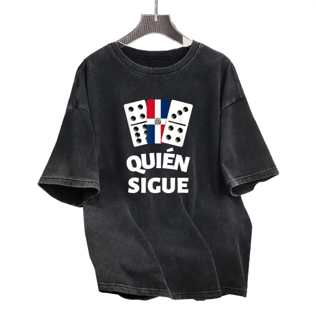 Men's Cotton Classic Unisex T-Shirt - Dominican Republic Flag, Domino Train Prints, Spanish Text, Retro Cultural Design for Casual Wear, Themed Events