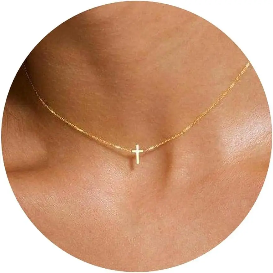 FREEKISS Dainty Cross Necklace For Women Simple Cross Choker Necklaces Small Cross Pendant Tiny Cute Necklaces For Teen Girls Handmade Aesthetic For Women
