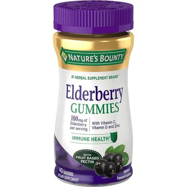 Nature's Bounty Elderberry Gummies, Immune Support, Contains Vitamin A, C, D, E and Zinc, 40 Gummies