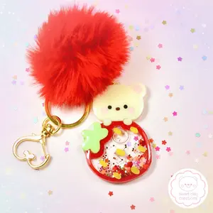 Strawberry Teddy Bear Liquid Shaker Acrylic Keychain