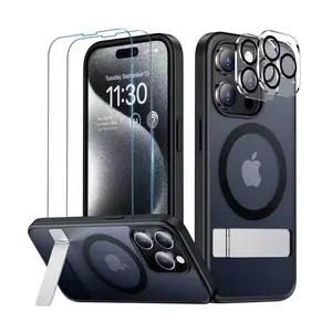 Temdan Magnetic for iPhone 15 Pro , with 2 Pcs [Tempered Glass Screen Protector+Camera Lens Protector]Kickstand Slim, Accessories Wireless Cover phonecasecover Handheld Protection Handheld Protection Casing