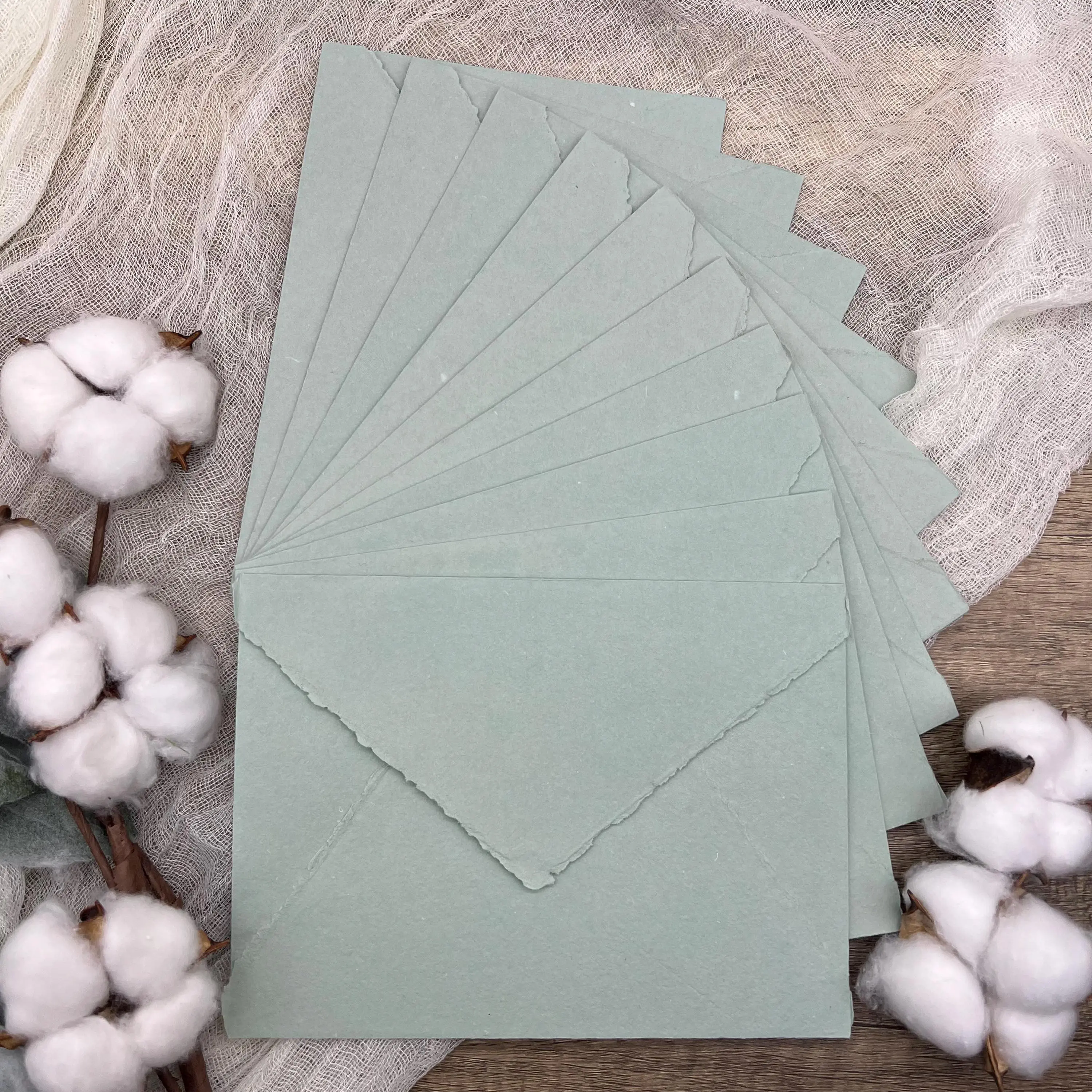 Light Sage Handmade Cotton Envelopes (Set of 10)