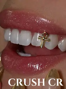 CRUSH CR 1pc 18K Gold Plated Copper Ankh Cross Single-Tooth Grillz, Gold/Silver Options, Unisex Y2K Hip-Hop Tooth Jewelry For Black Women, Girls & Men, Suitable For Parties, Street Fashion & Daily Wear  Ideal For Club Nights, Social Gatherings & Streetwea