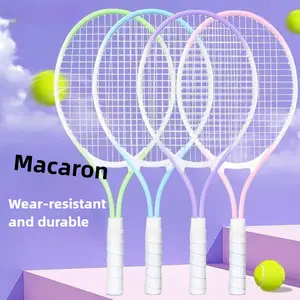 Macaron Color Tennis Racket Set, 21 Inch Iron Alloy, Lightweight Durable Youth Tennis Racket, Indoor Outdoor Use, Blue, Sports Rackets