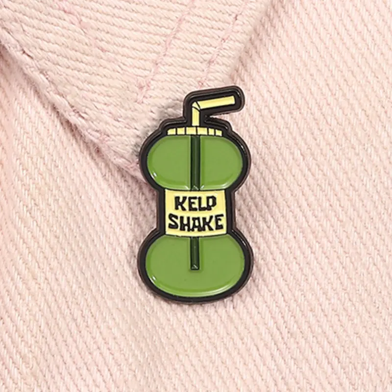 SpongeBob SquarePants Comedy Funny Animation Animated Series Enamel Pin Kelp Shake Seaweed Juice Drink Metal Durable Alloy Material Brooch Lapel Backpack Badge Fashion Jewelry Accessories Gift for Friends Brooch Pins