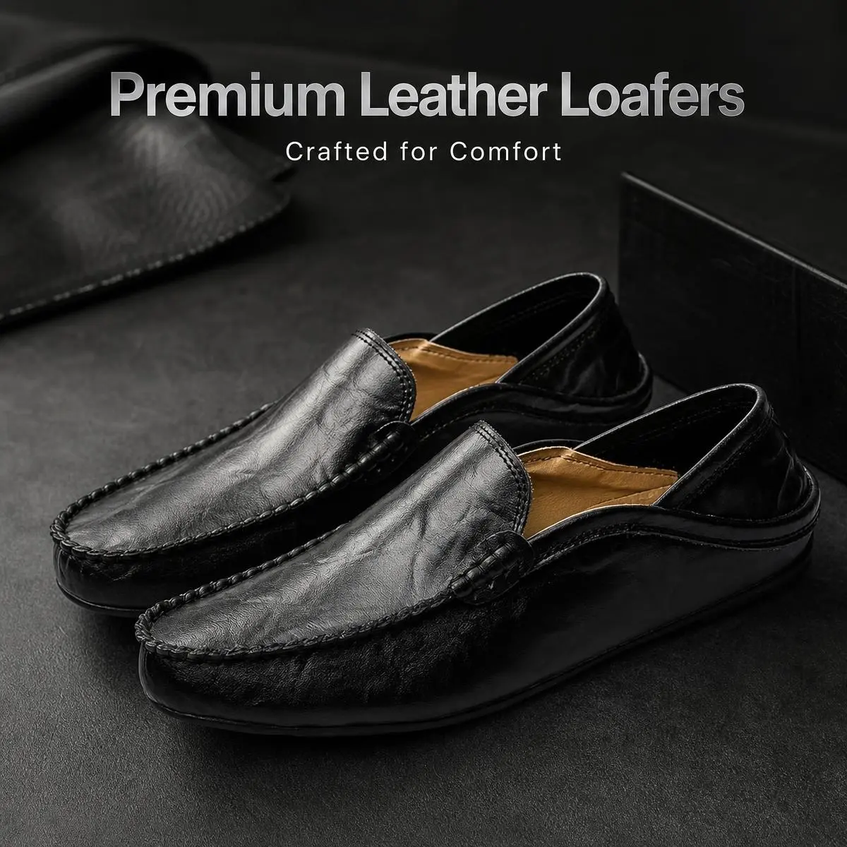 Shinehoom Men's Premium Genuine Leather Casual Slip-On Loafers, Breathable Driving Shoes, Fashion Slippers