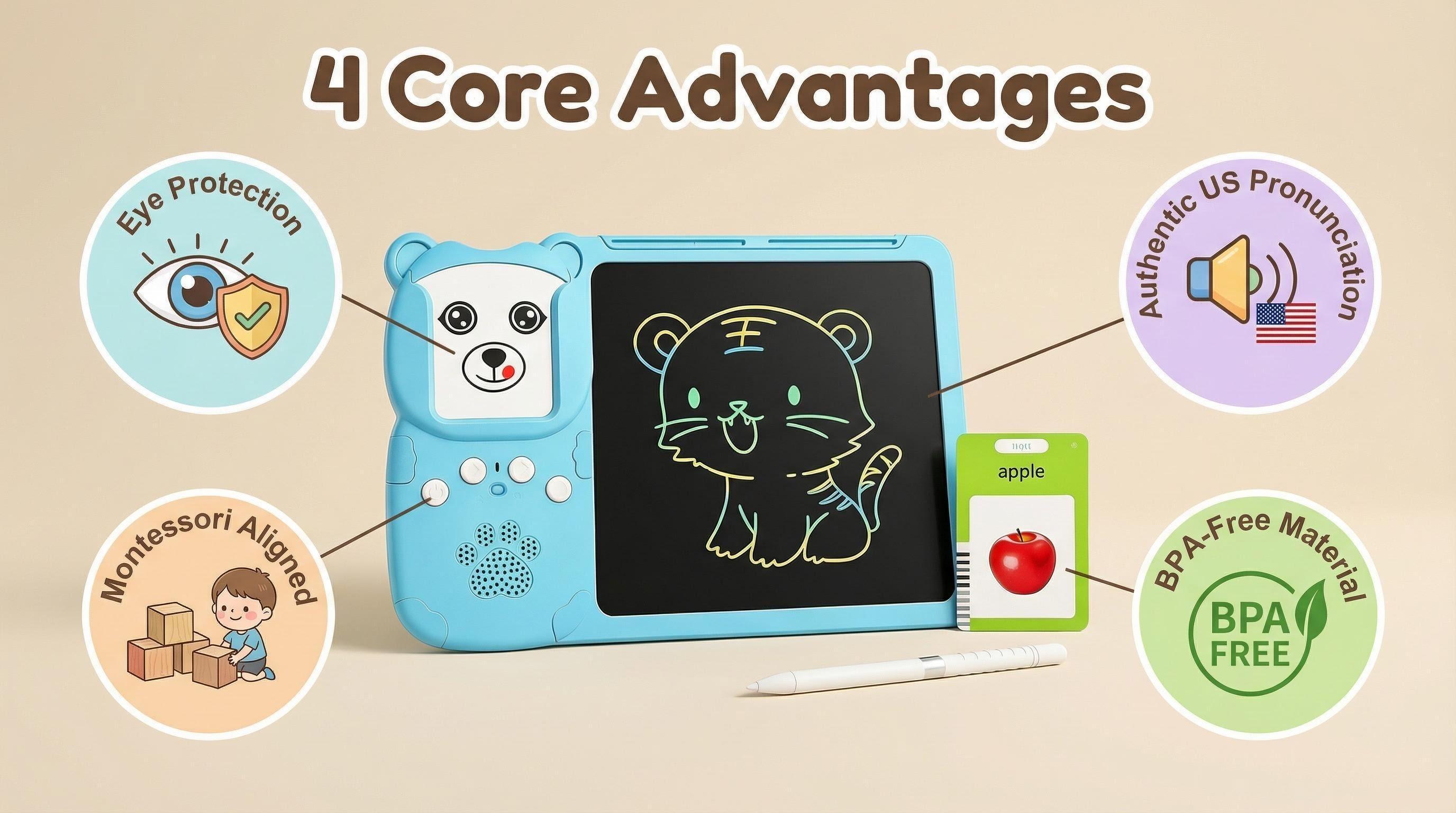 Interactive Talking Flash Cards - 510 Common Words for Kids, Montessori Learning Toy, Speech Therapy Aids, Vocabulary Game Featuring Animal Names