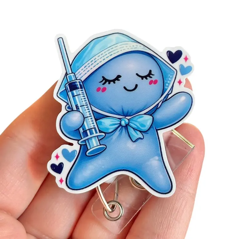 Glitter My Badge Glove doll badge reel for nurse and hospital workers. Badge clip Badge pull - Retractable swivel clip with a 360 rotation. Great gift for coworker