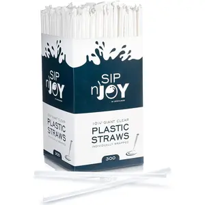 Plastic Giant (Jumbo) Straws Individually Wrapped 10-1/4" Long, 300 Box (Clear, 300 Box)