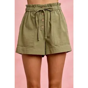 SO ME Paper Bag Patch Pocket Drawstring Twill Shorts