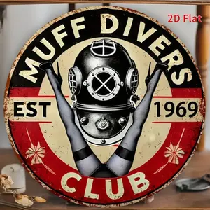 1pc 2D PlaneMuff Divers Club Vintage Aluminum Wall Decor - 8inch Round Nostalgic Diver Design, Red and Beige Metal Plaque, Suitable for Man Cave, Garage - Durable Indoor and Outdoor Decoration, Birthday Gift Idea, Home Decor, Vintage Garage Signs