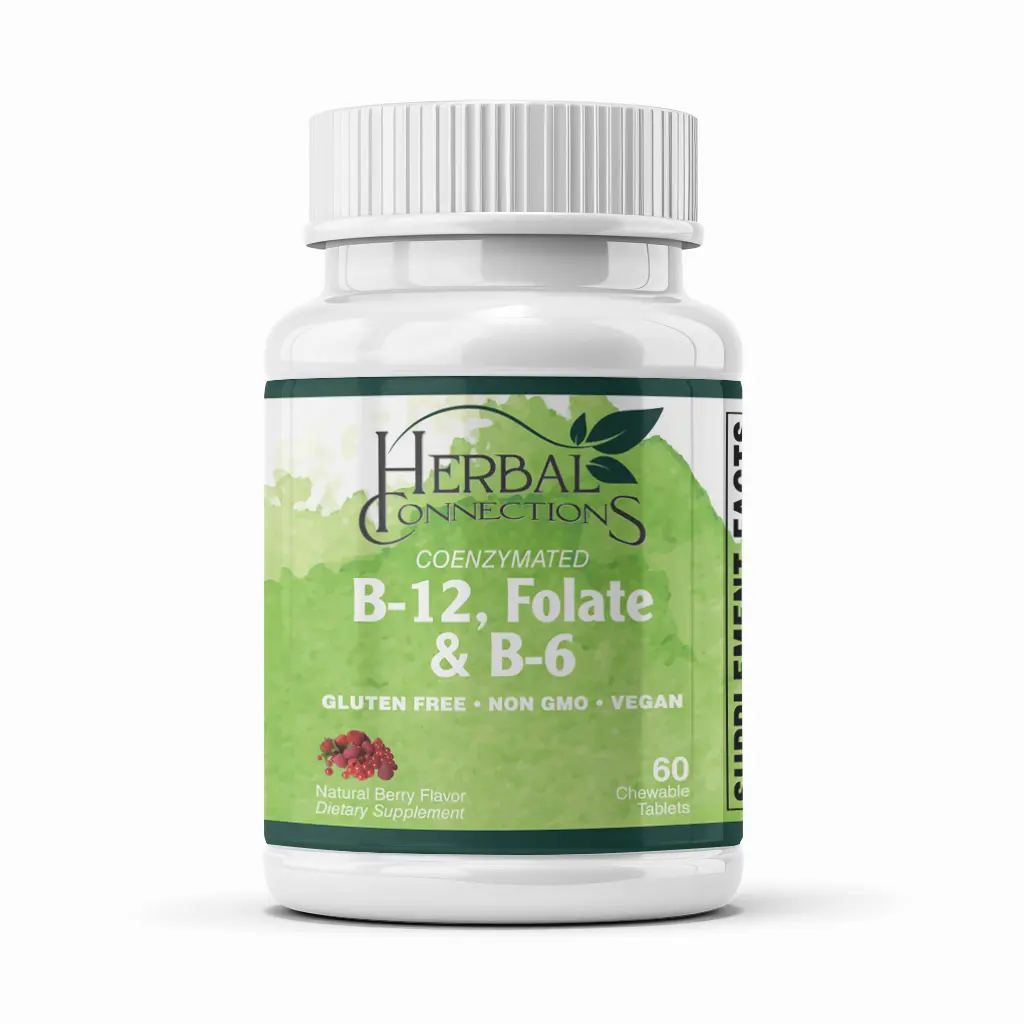 Herbal Connections Coenzymated B-12 + Folate + B-6 Sublingual Lozenges – Active Methylcobalamin, L-5-MTHF & P-5-P for Natural Energy, Homocysteine, Mood & Prenatal Support | Vegan, Non-GMO | 60 Fast-Dissolve Tablets