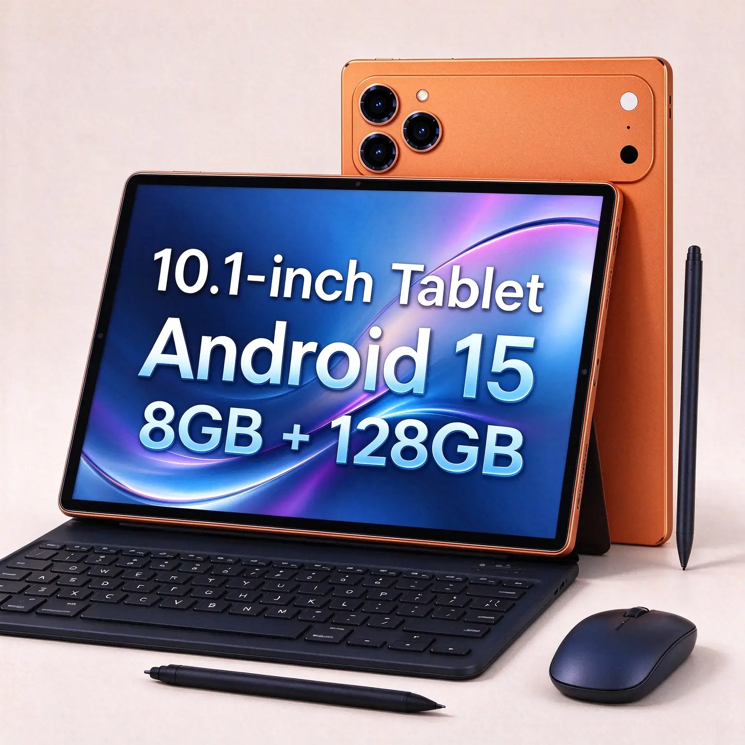 Tablet (with keyboard, mouse, and stylus), 10.1 inches, running Android 15, 8GB RAM + 128GB ROM, rear camera: 16MP / front camera: 5MP, 6000mAh battery, fully meets needs for work, study, gaming, entertainment, everyday use, and business purposes; tablet,