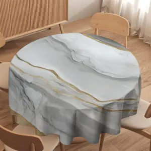 Marble Pattern Tablecloth, 1 Count Round Tablecloth, Table Decoration Supplies for Home Kitchen Dining Room, Vanity Decor Accessories