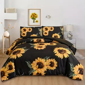 3pcs Fresh Sunflower Bedding Set, Polyester Fleece Fabric, Digital Print, Includes One Duvet Cover and Two Pillowcases, No Inner Core