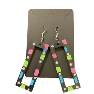 Wooden rectangle earrings/blk