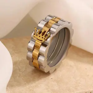 MaxBling81 High Quality 2-Tone Stainless Steel Hip Hop Style Pinky Ring for Men, Elegant Design Statement Piece Costume Jewelry with Metal Coating, Size 10 for Daily Casual Wear