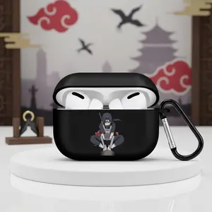Dark Anime Ninja Aesthetic AirPods Case Red Power Eyes, Masked Ninja Black White Red Minimal Manga Style Cool Edgy Japanese Anime-Inspired Warrior Design Durable Protective Cover for AirPods 1 2 3 4 & Pro Gift