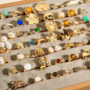 20Pcs Women Vintage Baroque Geometric Stackable Rings, Alloy Flower Rings Inlaid with Rhinestone & Pearl, Mixed Style Daily Jewelry
