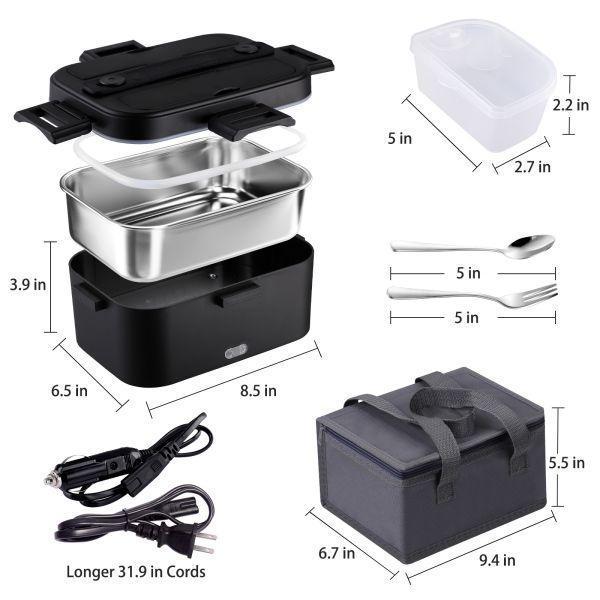 Electric Lunch Box -12V/24V/110V, 80W, 1.8L Capacity Portable Food Heater with Tableware and Lunch Bag for Car, Home, Office & Travel Use