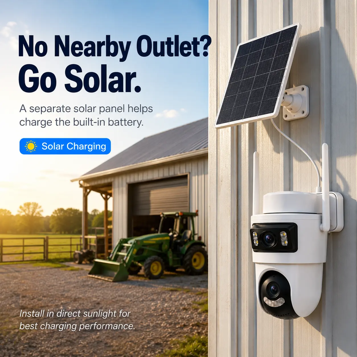 4G LTE Solar Security Camera (No WiFi, SIM Included) - Dual-View Outdoor Camera with Fixed Lens, PTZ Auto Tracking, Human Detection, Color Night Vision, 2-Way Audio, IP66 HD Smart Video for Farm, Driveway remote real-time viewing home cctv