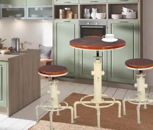 3 Piece Pub bar Set Vintage Industrial Round bar Table and Stools for 2, Height Adjustable Pub Table and stools Match bar Height and Counter Stool Antique White(1 Table + 2 Chairs)