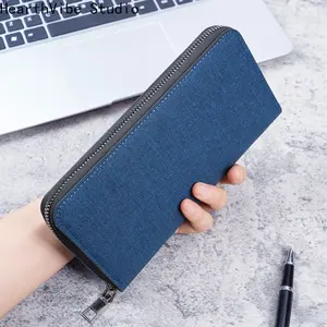 Men Long Wallet Large Capacity Multiple Card Slots Canvas Zippered Purse Business Handbag Card Holder Wallet Coin Bag