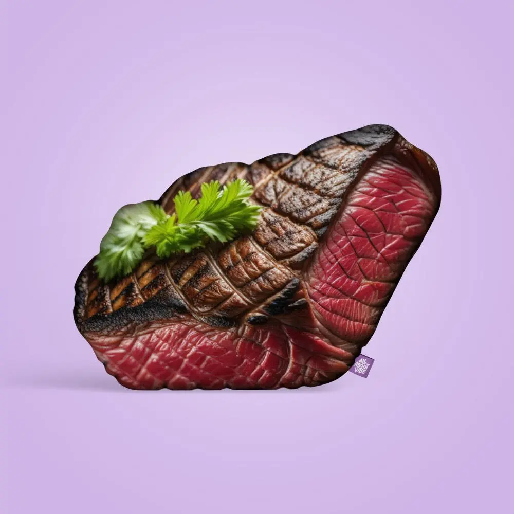 Steak Pillow | All About Vibe – Life-Like 3D Grilled Steak That'll Make People Do a Double Take | Funny Foodie Gift & Cozy Room Decor | Soft Plush, Made in USA