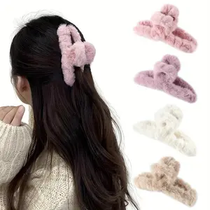 4PCS Hair Claw Clips - Soft Faux Fur Hairpins for Women Non-Slip and firm Retro Clips for hairstyles Simple Comfortable Lazy Updo Hairpins summervibes
