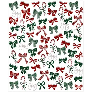 1pc Christmas bow-adorned blanket, red and green bow-adorned candy cane festive flannel blanket, soft and comfortable Christmas blanket, suitable for living room, sofa bed, casual winter gift.