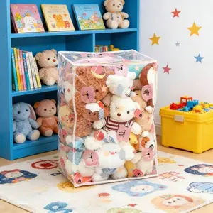 1PC Storage Bag Fur Teddy Bear Toy Organizer Storage Container - Dust-proof Transparent Zipper Storage Bag