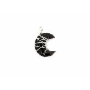 Black Obsidian Wire Wrapped Phases of the Moon Pendant