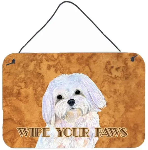 Carolines Treasures SS4897DS812 8x12 in. Puppy Cut Maltese Wipe Your Paws Aluminium Metal Wall/Door Hanging Print, Home Decor, Room Decor