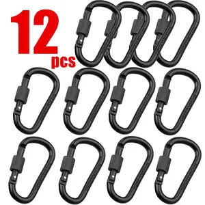 Humwam 6/8/12 Pack Aluminum Alloy D Spring Carabiner Hooks, Multipurpose D Buckles for Camping, Hiking, Fishing, Key Chains & Outdoor Rope Gear